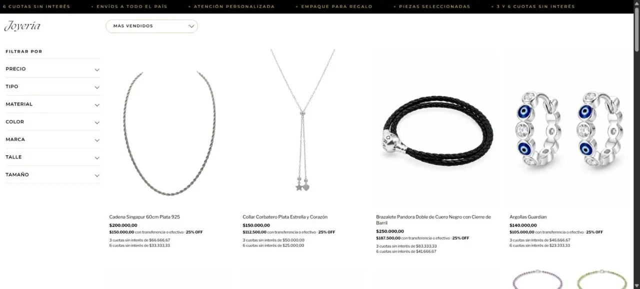 Galería de joyería de Asabak con filtros, precios y cuotas